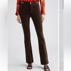 NEW L’Agence Stevie chocolate brown velveteen gold chain detail bootcut pants